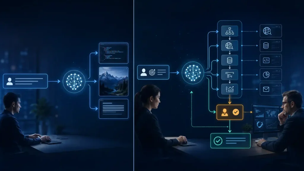 Comparison of generative AI and agentic AI capabilities