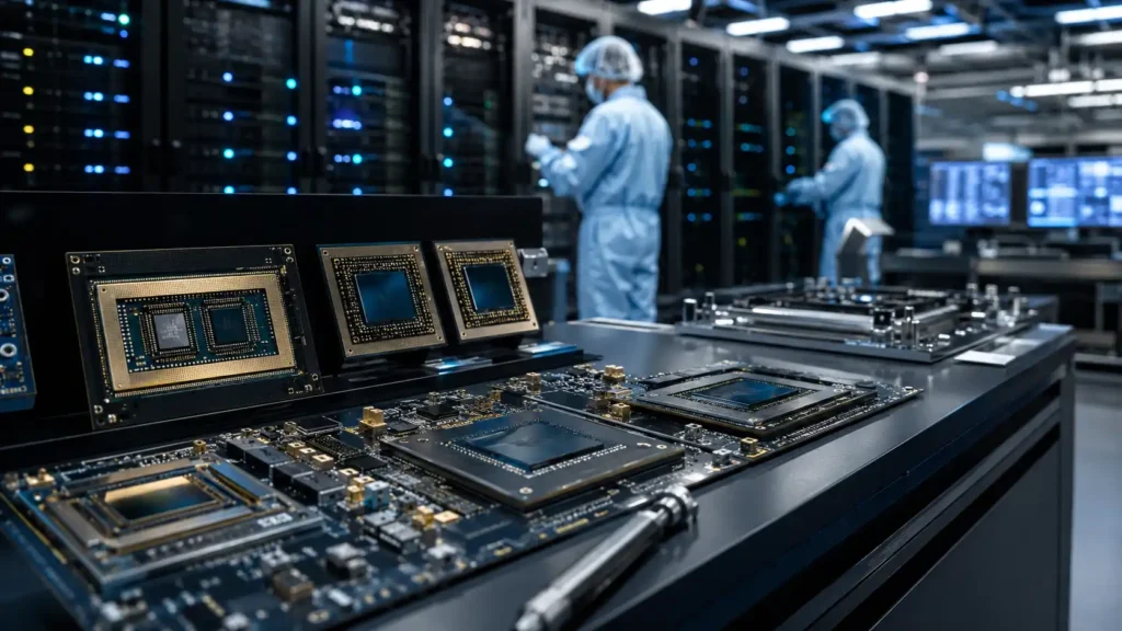AI accelerator chips and data center infrastructure powering artificial intelligence