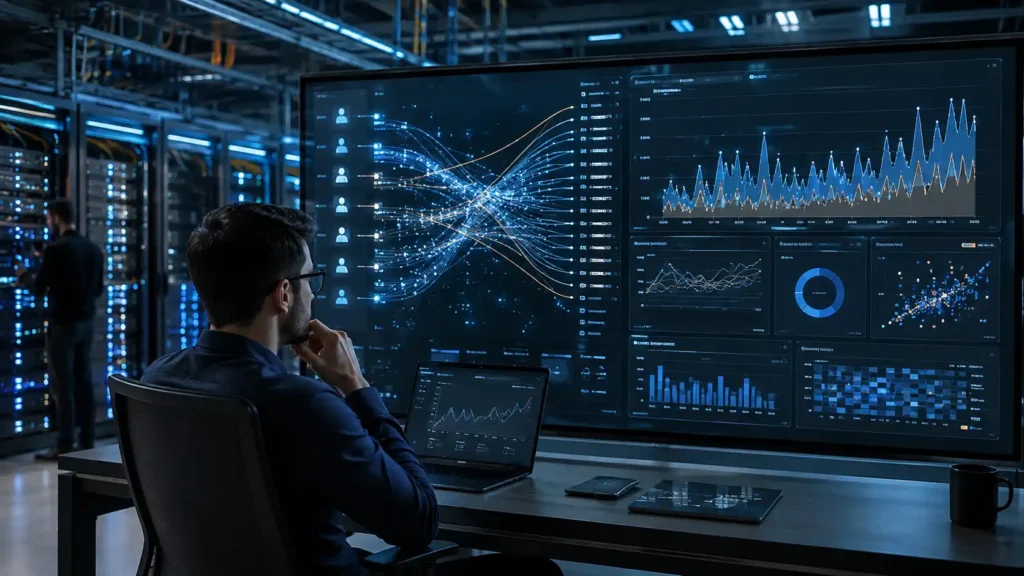 Data center infrastructure processing AI inference workloads and business requests