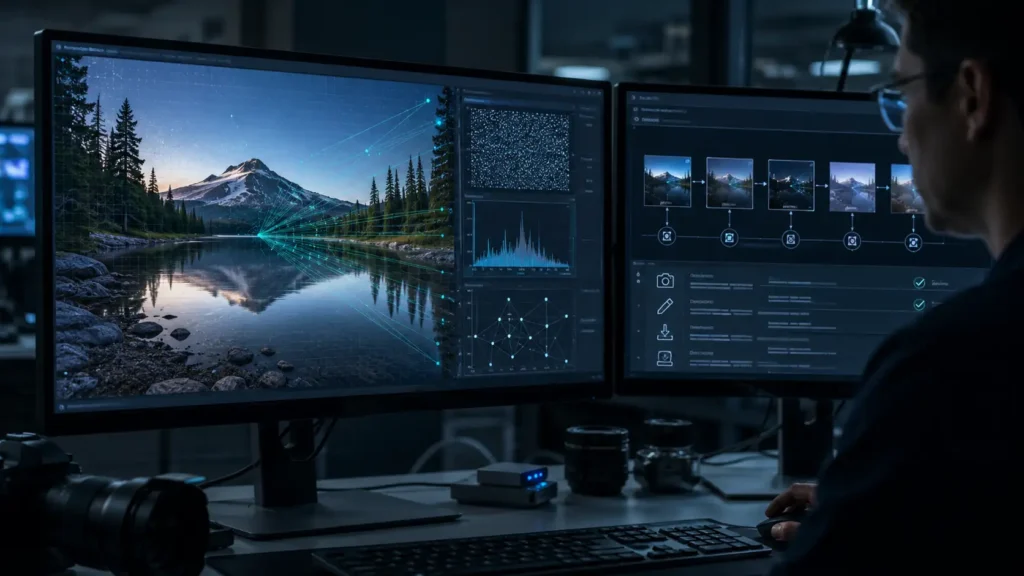 AI-generated media being checked for digital watermark and content provenance
