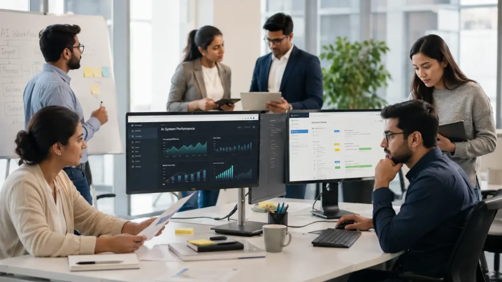 Professionals developing new skills while working alongside AI systems