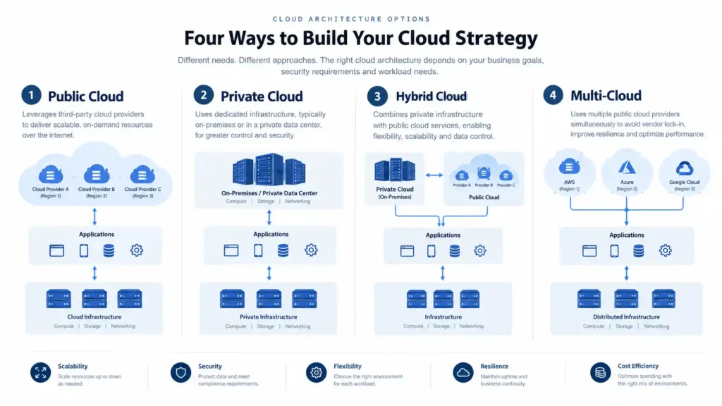 Comparison of public-private hybrid and multi-cloud architectures