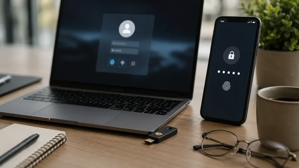 Smartphone and hardware security key used for multi-factor authentication