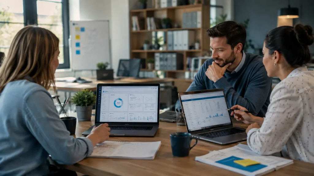 Mid-market HR team reviewing compensation planning software