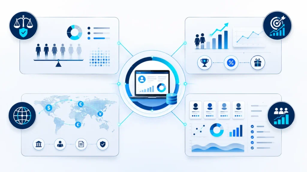 Compensation software use cases including pay equity, sales incentives, and global payroll