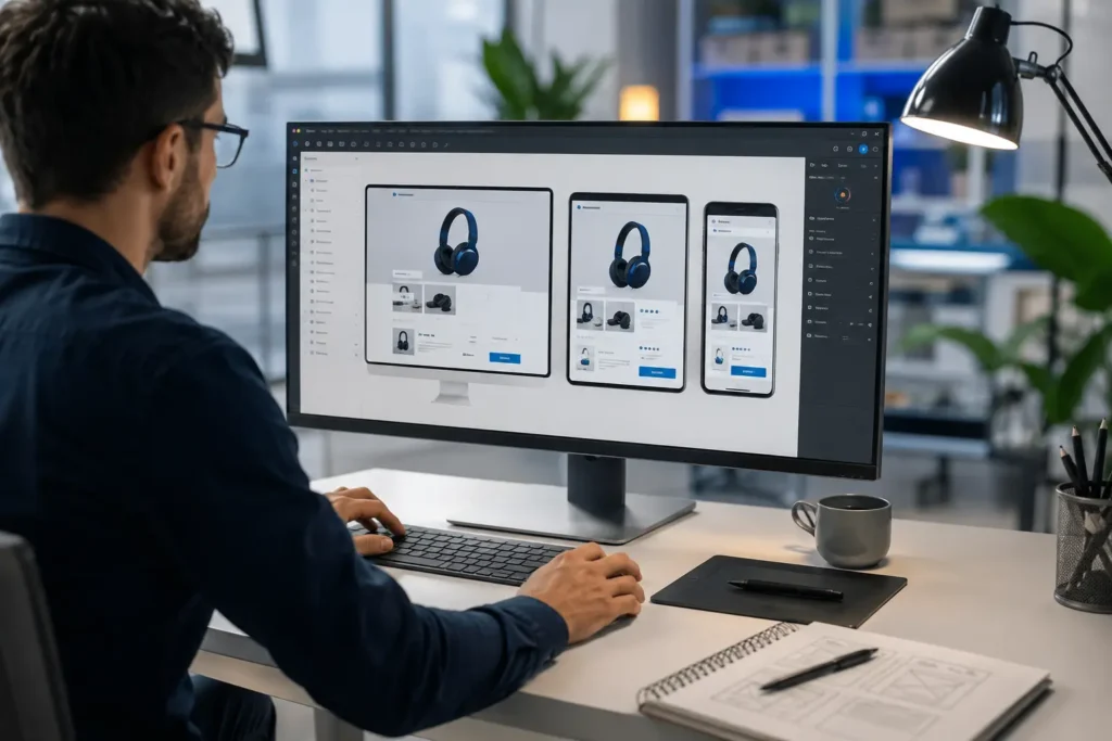 AI-assisted responsive UI layout adapting across desktop tablet and mobile