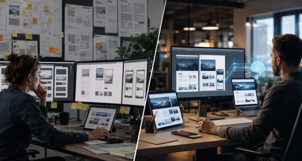 Comparison of manual design framing and AI-generated responsive frames
