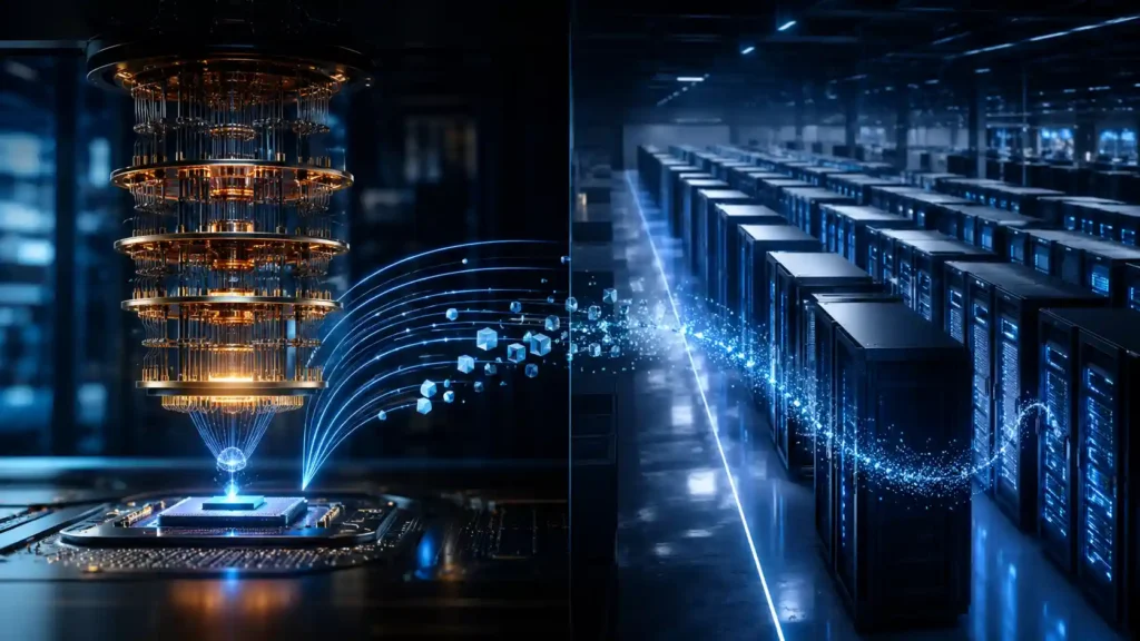 Quantum processor compared with classical supercomputing for computational benchmarking
