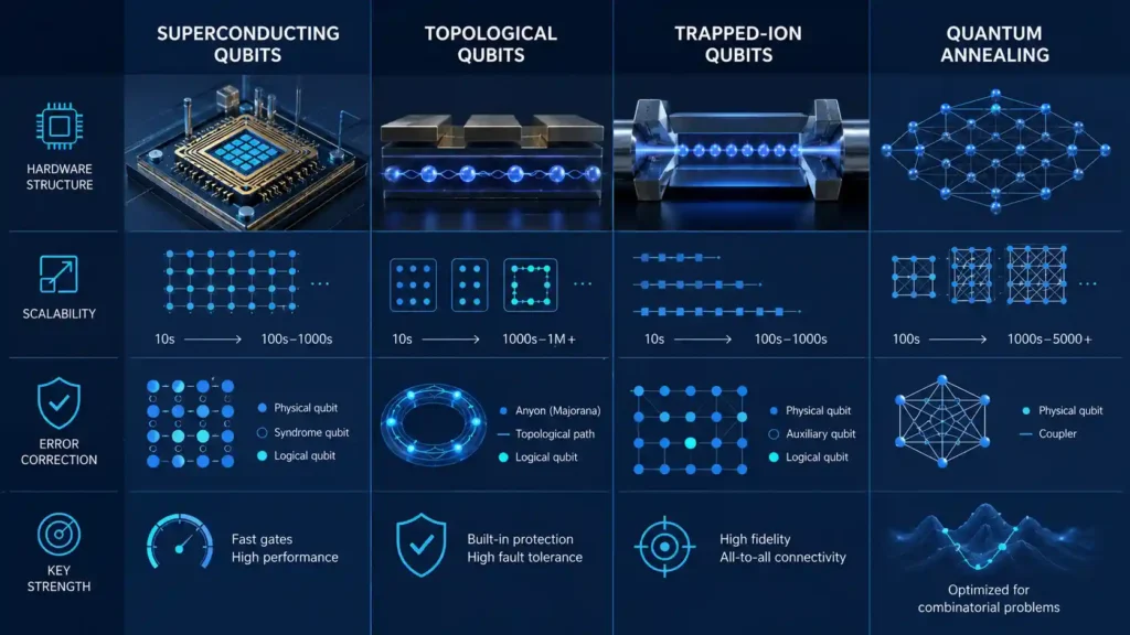 Comparison of major quantum computing hardware architectures